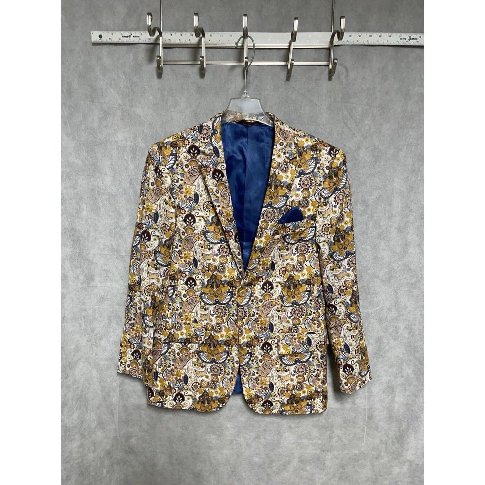 Linea Uomo Blazer Men 36R Beige Floral Paisley Cotton Casual Wedding Summer Coat